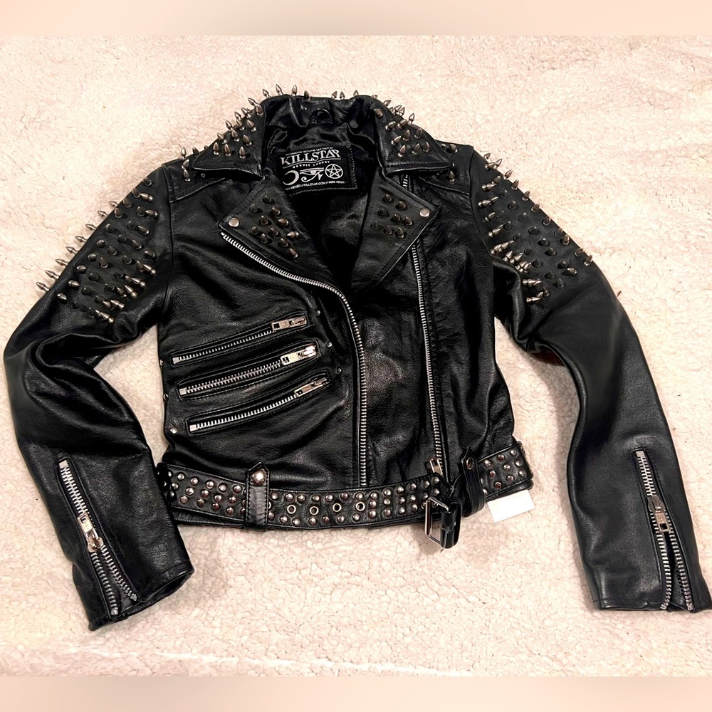 Killstar handmade studded leather jacket,  size small